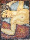 Patrick Egarter, modigliani: pointillismus von seurat, 04-2000, "pixelismus" - ca. 94.000 gemalte pixel, acryl auf leinwand, 140 * 182 cm. 
, 
